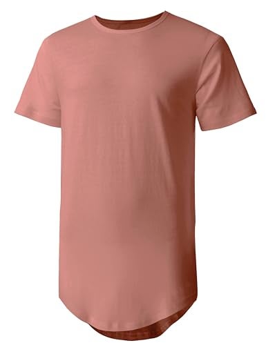 Hat and Beyond Mens Hipster Curve Hem Droptail Tee Premium Longline T Shirts (Medium, 1hc01_Dusty Rose) - Image 1