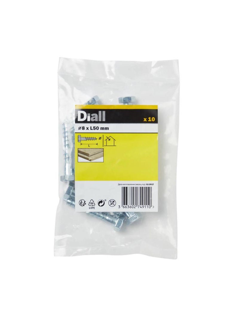 Zinc Plated Carbon Steel Hex Coach Screw Pack 8 X 50 Mm 10 Piece
