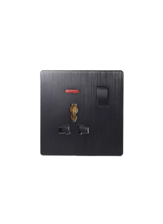 Elitco Elitco - 16A 1 Gang 3 Pin 250V Universal Switch Socket with Neon (3 x 3 inches) Brushed Black Color, 6.5mm. Minimal Thickness, Smooth, Wear Resistance, Elegant & Beautiful 