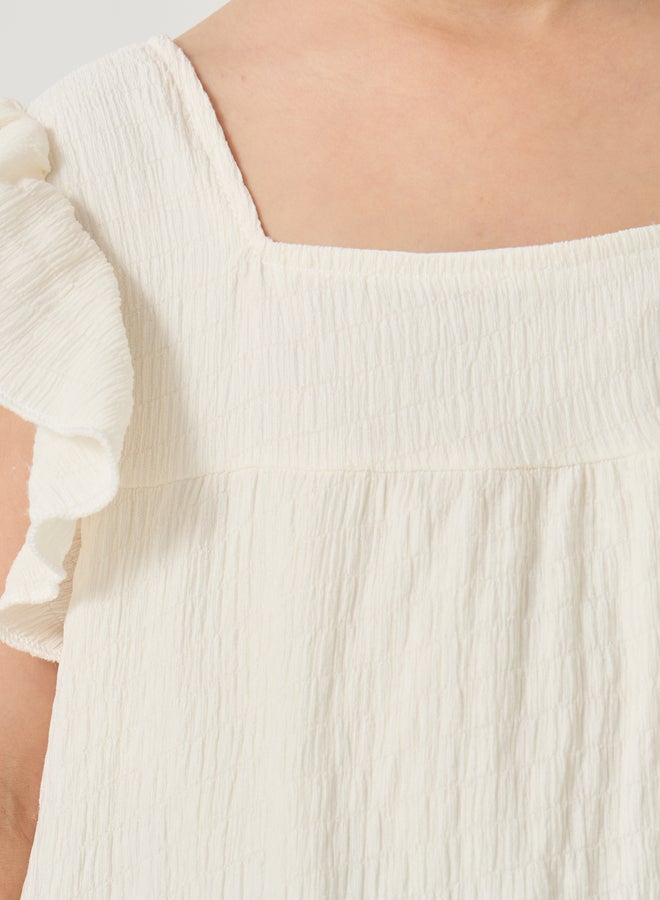 Styli Styli Textured Ruffled Sleeve Square Neck Blouse  - Image 3