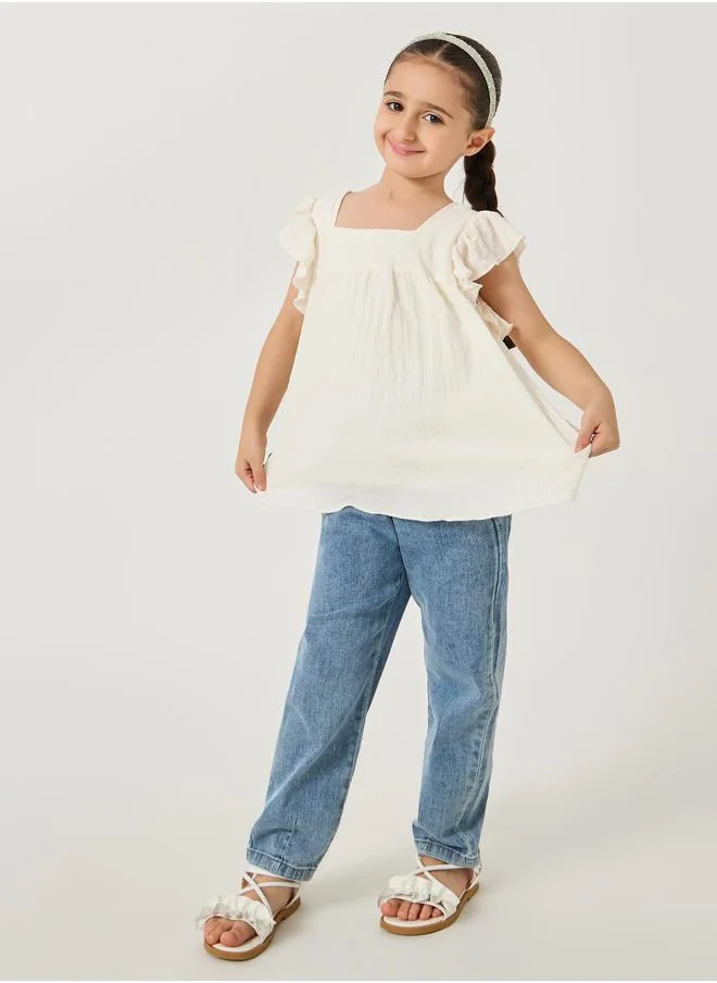 ستايلي Styli Textured Ruffled Sleeve Square Neck Blouse