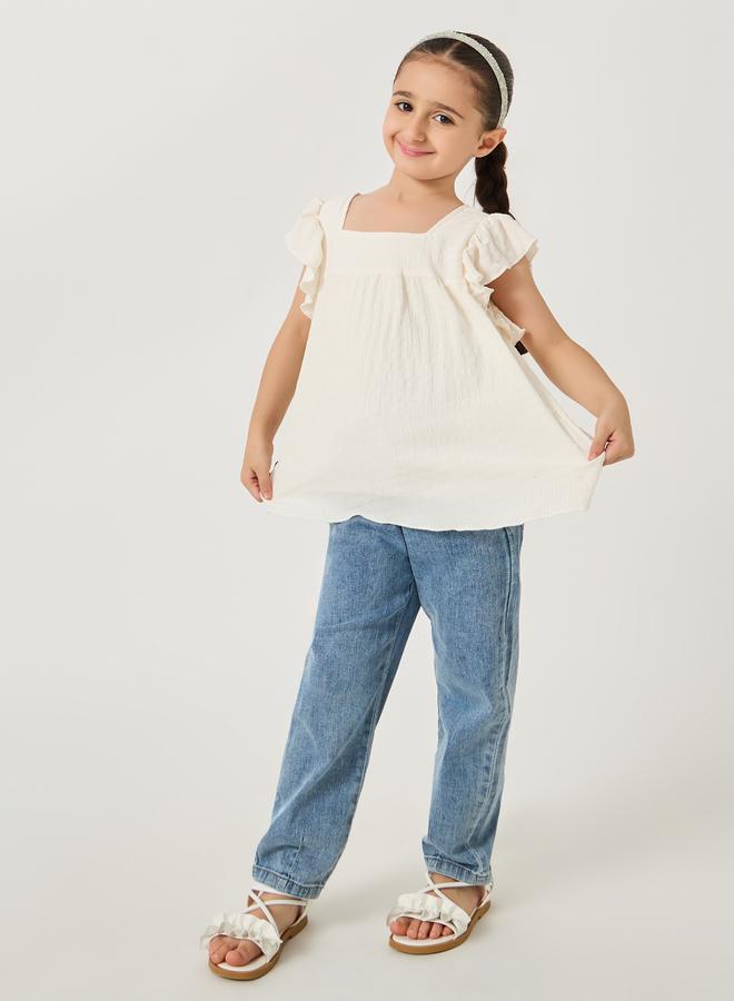 Styli Styli Textured Ruffled Sleeve Square Neck Blouse  - Image 2