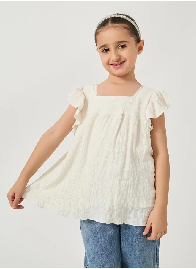 ستايلي Styli Textured Ruffled Sleeve Square Neck Blouse
