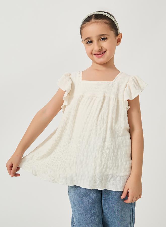 Styli Styli Textured Ruffled Sleeve Square Neck Blouse  - Image 1
