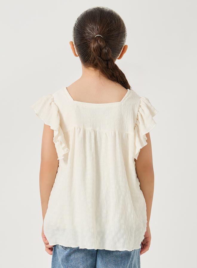 Styli Styli Textured Ruffled Sleeve Square Neck Blouse  - Image 4