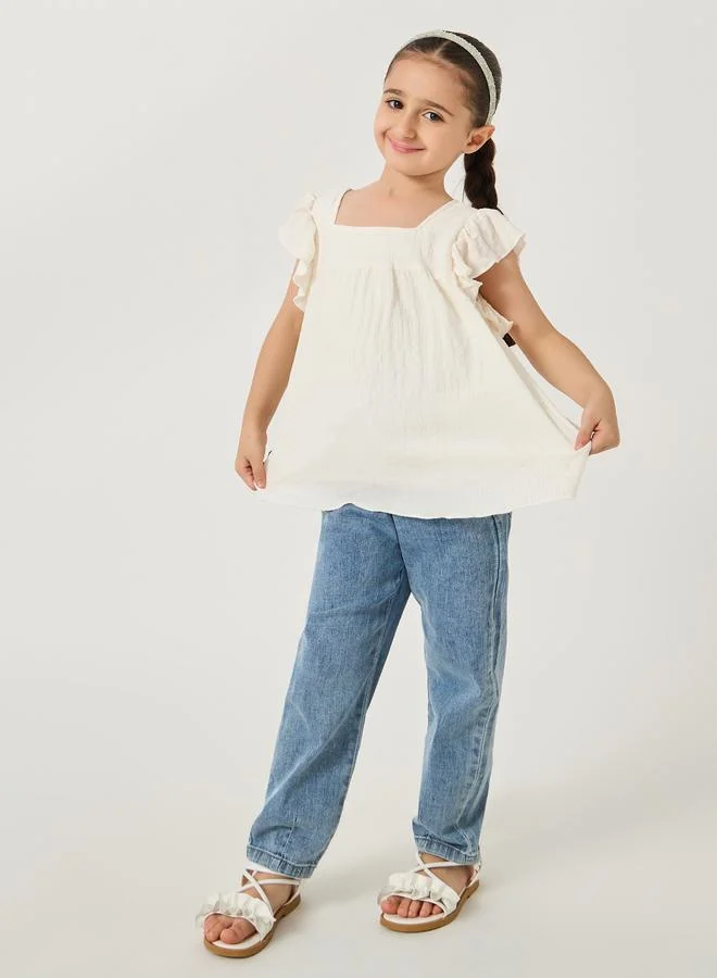 ستايلي بلوزة ستايلي بأكمام مكشكشة مربعة الرقبة