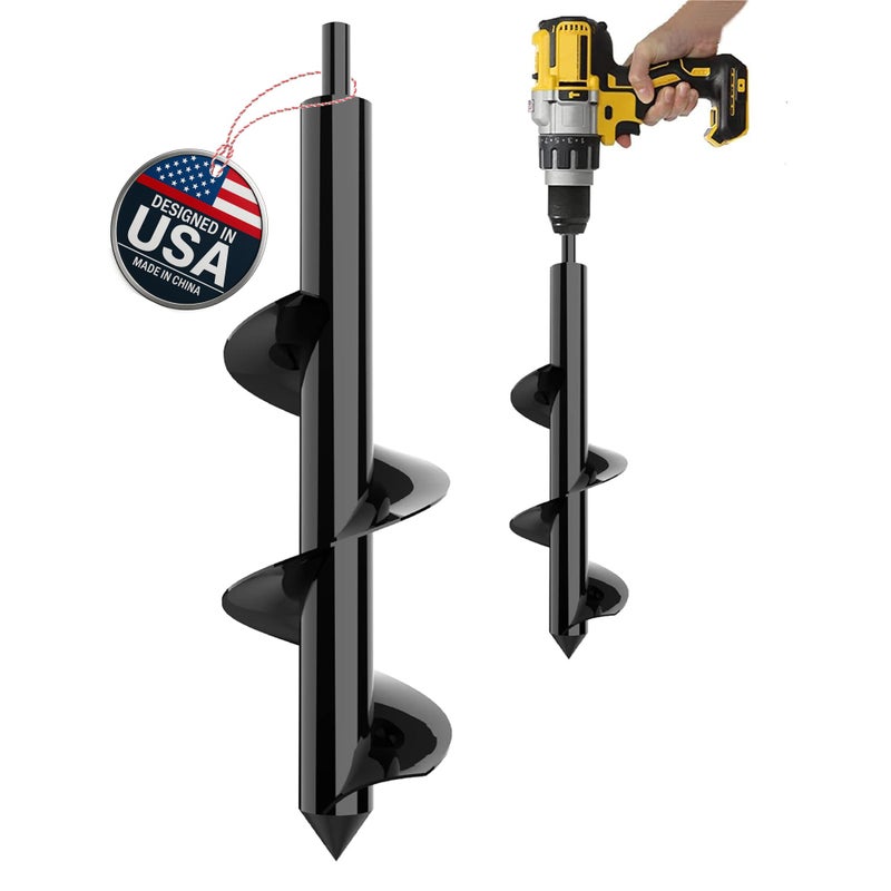 K-Brands Auger Drill Bit for Planting â€“ 3 x 12 Inch - Gardening Tools Spiral Hole and Bulb Planter for Umbrella Holes - Compatible with 3/8 Inch Hex Drive - Image 1