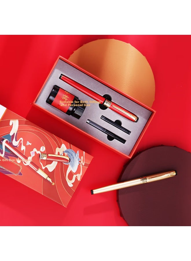 Oaso Fountain Pen Gift Set With Red Ink, Business Office Gift Pen Set, Signature Pen Gift Box, A8101-2, Red And Gold Pen - Image 3