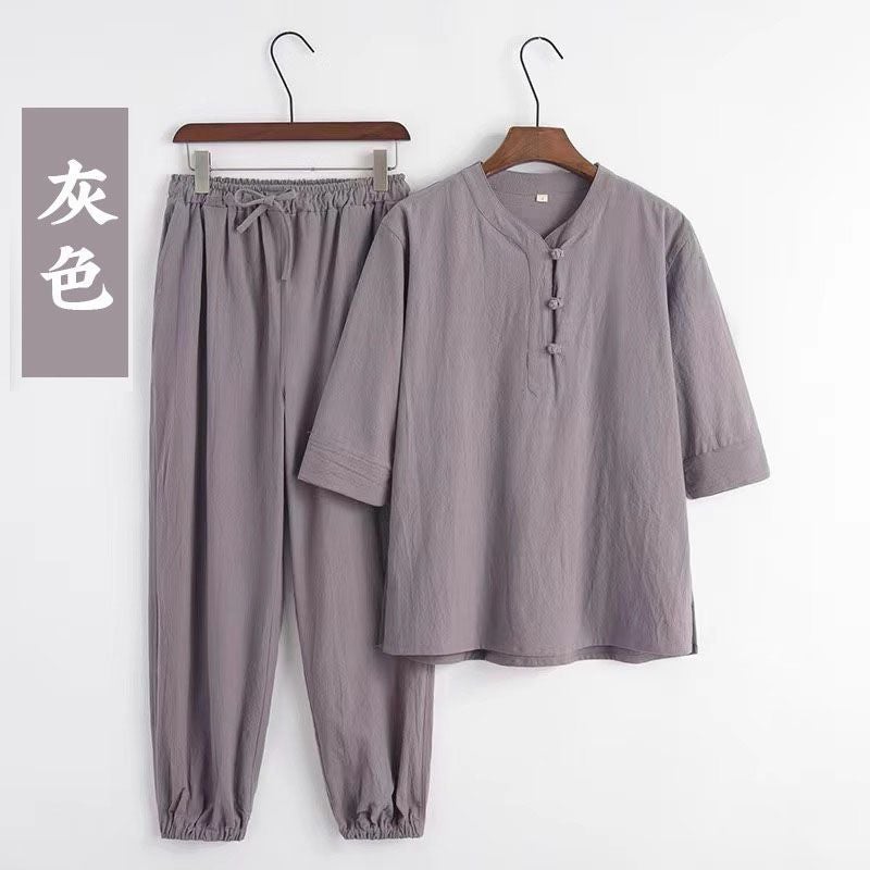 Taoist Jusin Clothing Men's Temple Meditation Zen Clothing Women's Cotton Linen Style Zen Style Tang Suit National Tide suit - Image 1
