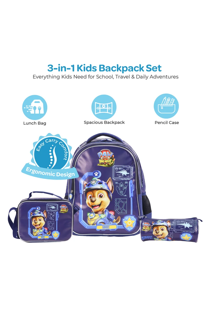 مون MOON Licensed PAW PATROL 3 in 1 Backpack Set- (16-Inch) Premium Kids School Bag with Lunch Bag & Pencil Case-Blue