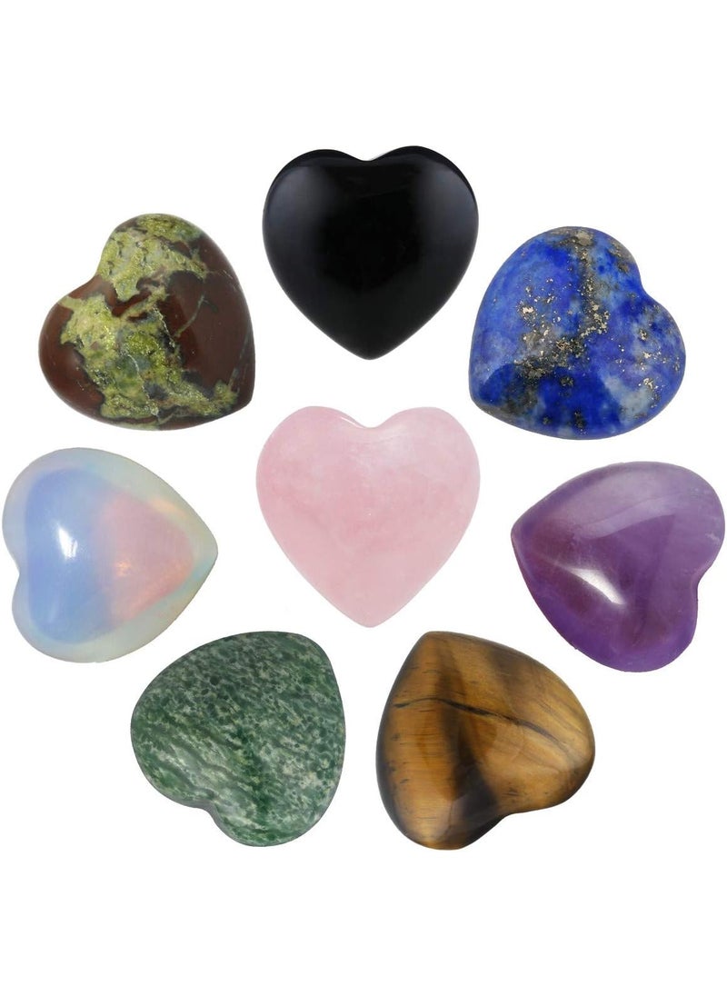 SUNYIK SUNYIK Assorted Crystal Stone Carved Puff Heart Pocket Stone Set, Healing Palm Crystal Set for Christmas, Pack of 8(Mini Size 0.5'') 
