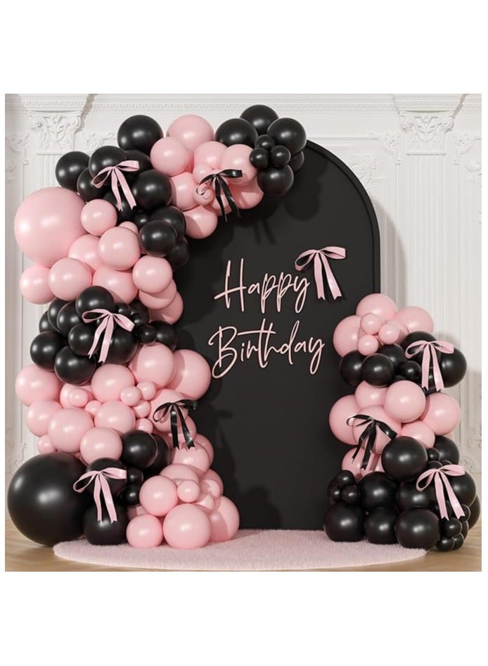 Pink Black Balloon Garland Arch Kit, 141Pcs Pink and Black Balloons Different Sizes 18 10 5 Inch and Bows for Coquette Birthday Wedding Baby Shower Bridal Shower Party Decorations - Image 1