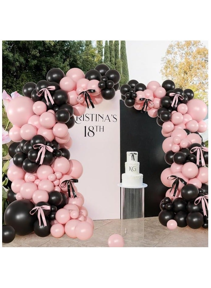 Pink Black Balloon Garland Arch Kit, 141Pcs Pink and Black Balloons Different Sizes 18 10 5 Inch and Bows for Coquette Birthday Wedding Baby Shower Bridal Shower Party Decorations - Image 2