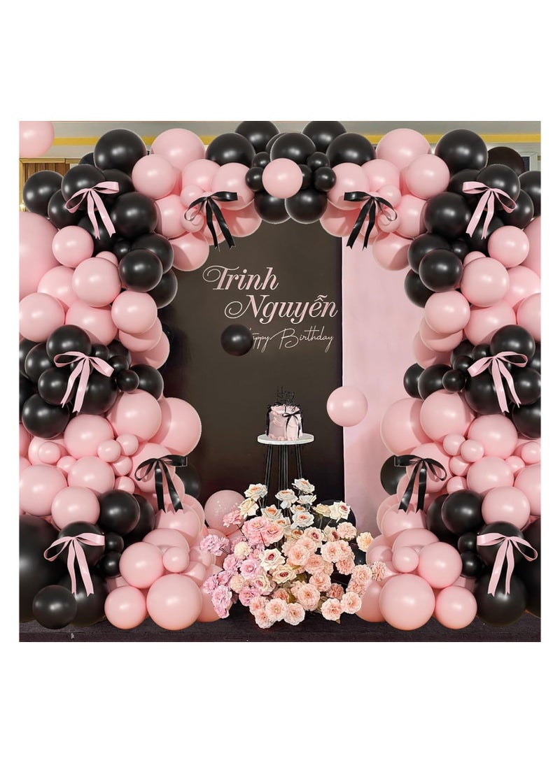 Pink Black Balloon Garland Arch Kit, 141Pcs Pink and Black Balloons Different Sizes 18 10 5 Inch and Bows for Coquette Birthday Wedding Baby Shower Bridal Shower Party Decorations - Image 3
