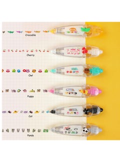Excefore 6Pcs DIY Cute Animals Press Type Decorative Pen, Ally-Pocket Tape Pen, DIY Lace Decoration Tape Pen, Creative Cartoon Pattern Decorative Tape, Cute Scrapbooking Diary Decorative Correction Tapes  - Image 2
