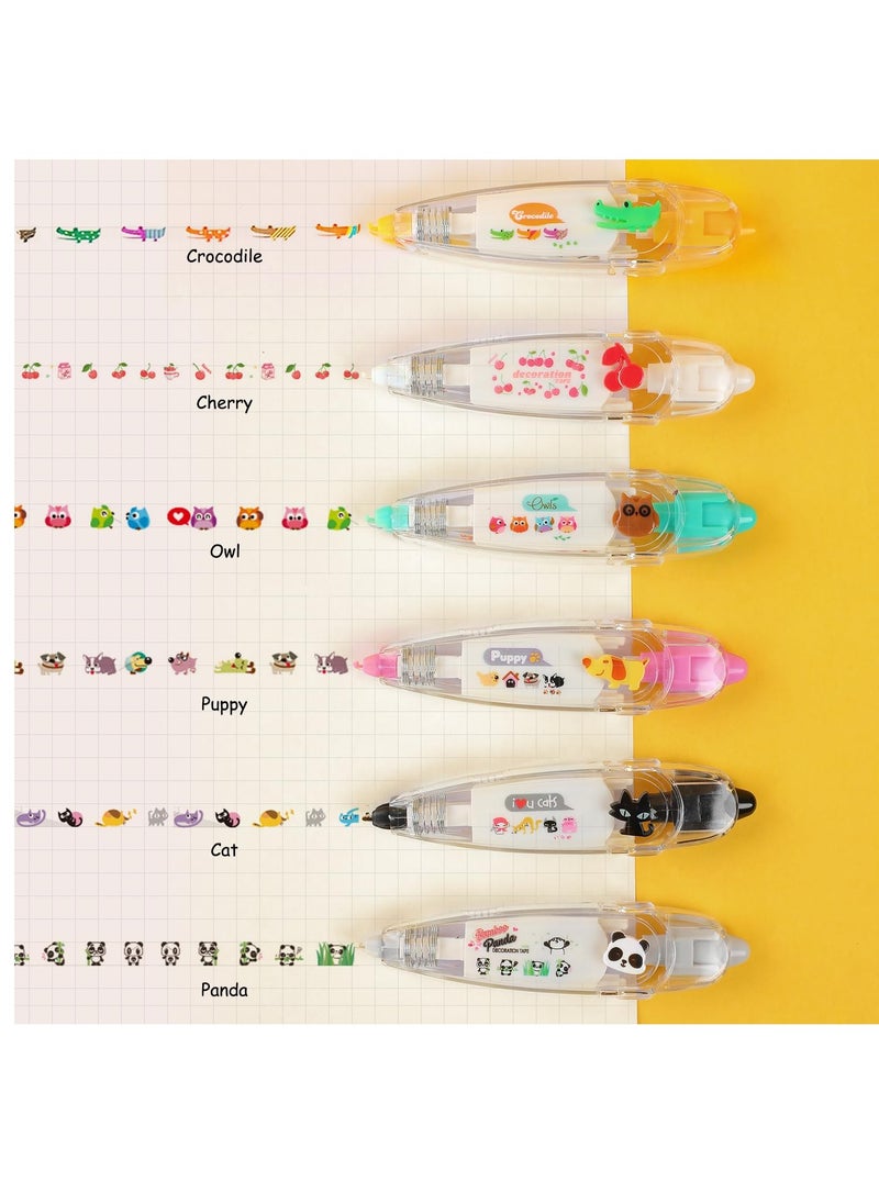 Excefore 6Pcs DIY Cute Animals Press Type Decorative Pen, Ally-Pocket Tape Pen, DIY Lace Decoration Tape Pen, Creative Cartoon Pattern Decorative Tape, Cute Scrapbooking Diary Decorative Correction Tapes  - Image 2