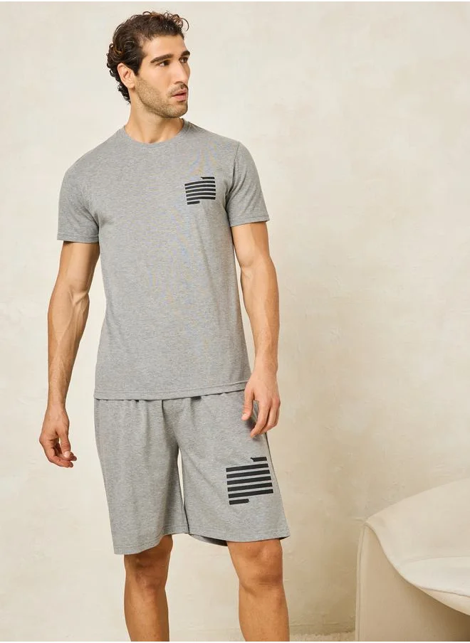 Styli Graphic Print Crew Neck T-Shirt & Short Set