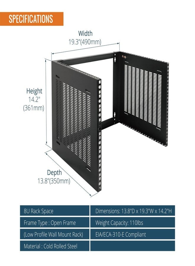 Tecmojo 8U Wall Mount Network Rack, Wall Mount Patch Panel Bracket 14inch Depth, 8U Rack for 19in Network Switches/Data/IT Equipment, 110lbs(50kg) Capacity - Image 2