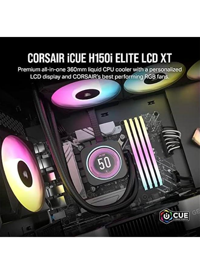 Arabest iCUE H150i Elite LCD XT Liquid CPU Cooler - IPS LCD Display - Three AF120 RGB Elite Fans - 360mm Radiator - Compatible with Intel® LGA 1700, AMD® AM5, and More - iCUE Commander CORE Included - Black  - Image 2