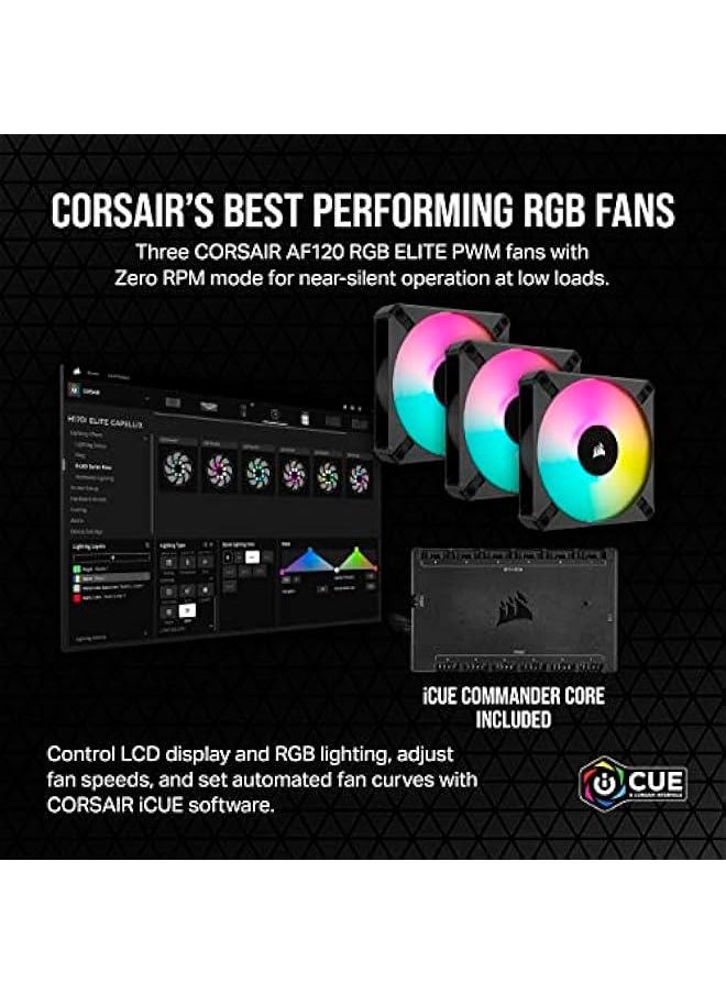 Arabest iCUE H150i Elite LCD XT Liquid CPU Cooler - IPS LCD Display - Three AF120 RGB Elite Fans - 360mm Radiator - Compatible with Intel® LGA 1700, AMD® AM5, and More - iCUE Commander CORE Included - Black  - Image 4