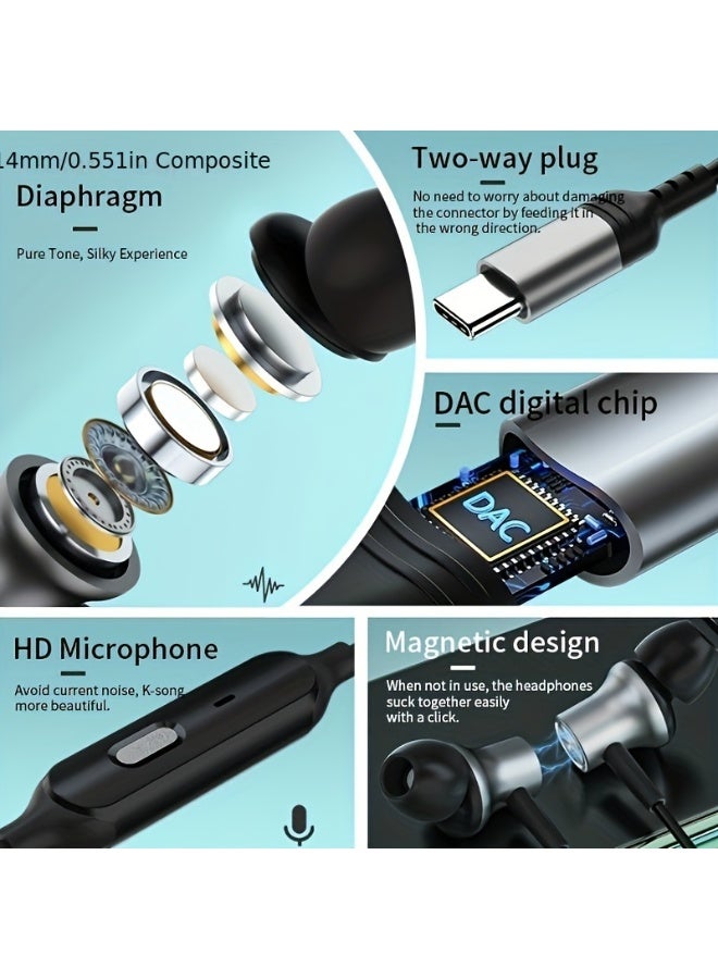 Type-C Wired Voice-Changing Earphones, Intra-Auricular Karaoke Buds with Sound Card and Volume Control Buttons for Multi-Mood Effects, Suitable for Live Streaming & Recording Singing, 3D Stereo HIFI Quality Gaming Music Vocal Proactive Noise Cancelling - Image 3