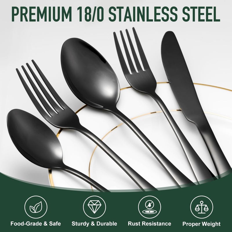 Ayiaren 21-Piece Modern Black Silverware Set with Organizer Tray Stainless Steel Eating Utensil Sets Kitchen Knives Forks and Spoons Cutlery Set Heavy Duty Tableware Flatware Sets for 4, Dishwasher Safe - Image 4