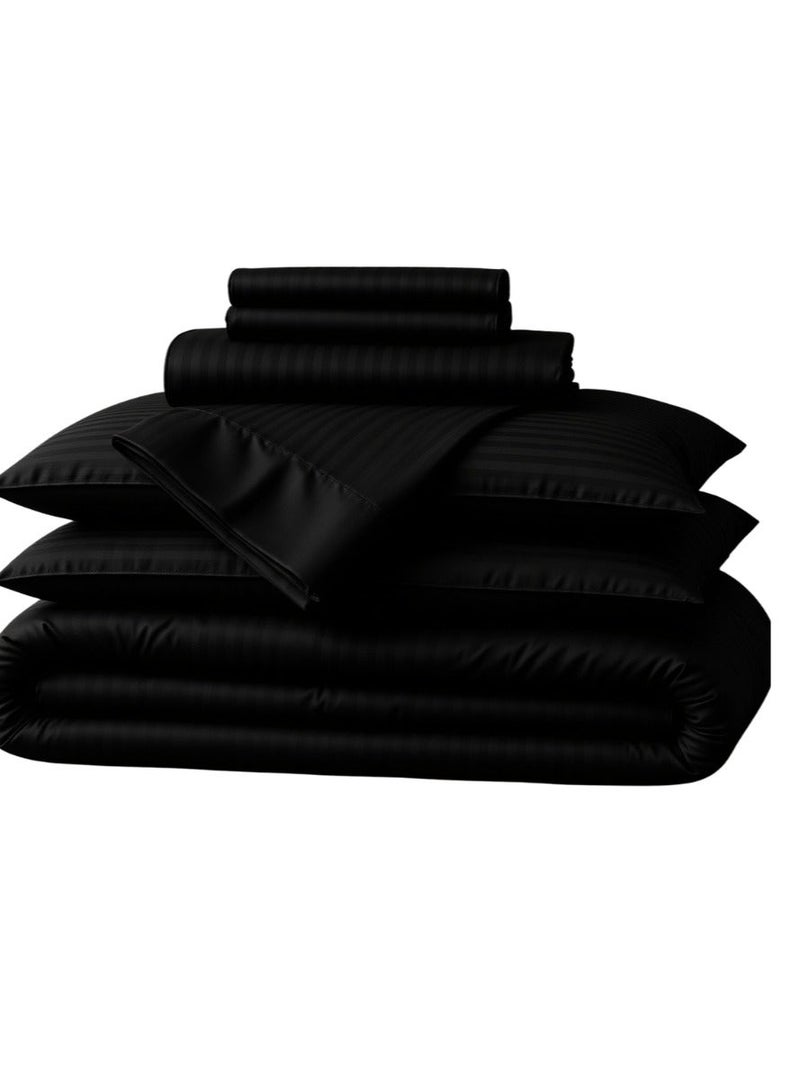 My Cotton Luxury Striped Black Duvet Cover Set 6 Pieces King Size 220×240 cm – Ultra Soft Microfiber Bedding Set with Fitted Sheet 180×200 cm & 4 Pillowcases, Breathable, Wrinkle Resistant, Hotel Quality - Image 2
