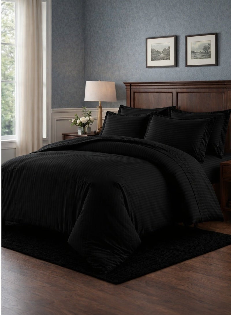 My Cotton Luxury Striped Black Duvet Cover Set 6 Pieces King Size 220×240 cm – Ultra Soft Microfiber Bedding Set with Fitted Sheet 180×200 cm & 4 Pillowcases, Breathable, Wrinkle Resistant, Hotel Quality - Image 1