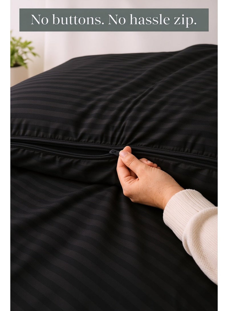 My Cotton Luxury Striped Black Duvet Cover Set 6 Pieces King Size 220×240 cm – Ultra Soft Microfiber Bedding Set with Fitted Sheet 180×200 cm & 4 Pillowcases, Breathable, Wrinkle Resistant, Hotel Quality - Image 3