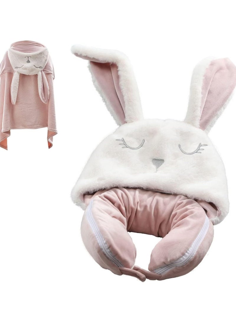 general Travel Neck Pillow Blanket, Pillow and Blanket 2 in 1 for long haul flights wool soft queen size essentials for planes with hats to keep, for car train journeys - Image 1