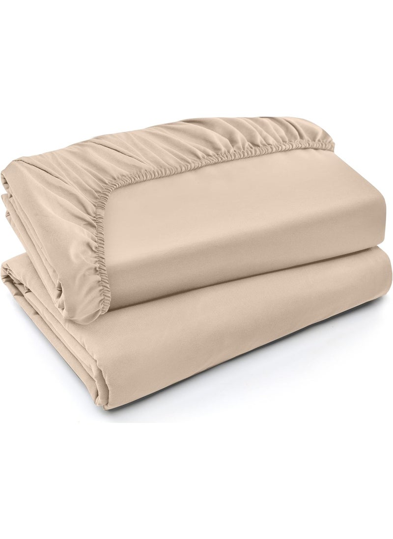 Utopia Bedding Utopia Bedding King Fitted Sheets - Bulk Pack of 2 Bottom Sheets - Soft Brushed Microfiber - Deep Pockets - Shrinkage & Fade Resistant - Easy Care (King  Beige)  - Image 1