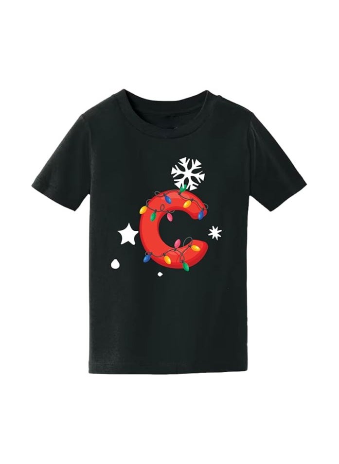 PRINTSHOP4ME - Christmas Initial Letter Printed Kids T-Shirts For Boys-Fun And Festive Holiday Gift For Your Little Guy-Gifts For Friends And Family Printed Round Neck T-Shirts For Kids - Image 1