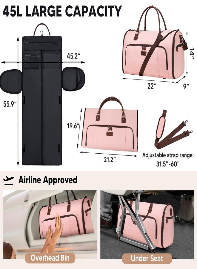 Vessgra Garment Bag for Airplane Travel,Weekender Travel Bag for Women, 2 in 1 Convertable Garment Duffle Bag with Shoes Compartment Carry on Bag Hanging Garment Bag Travel with Shoulder Strap,Pink - Image 2