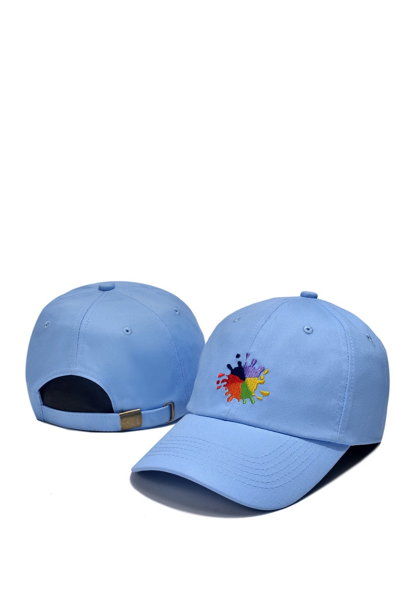 USA Light Blue Baseball Cap with Colorful Ink - Splash Embroidery