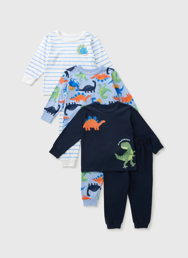 Matalan 3 Pack Boys Multicolour Dino Pyjama Set