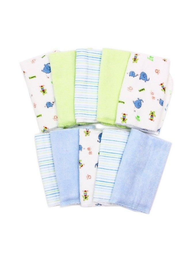Spasilk Washcloth Wipes Set For Newborn Boys And Girls Soft Terry Washcloth Set Pack Of 10 Blue Elephants  - Image 3