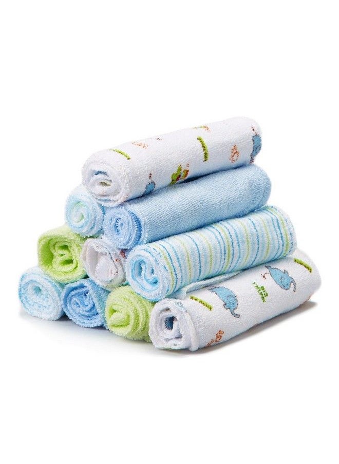 Spasilk Washcloth Wipes Set For Newborn Boys And Girls Soft Terry Washcloth Set Pack Of 10 Blue Elephants  - Image 2