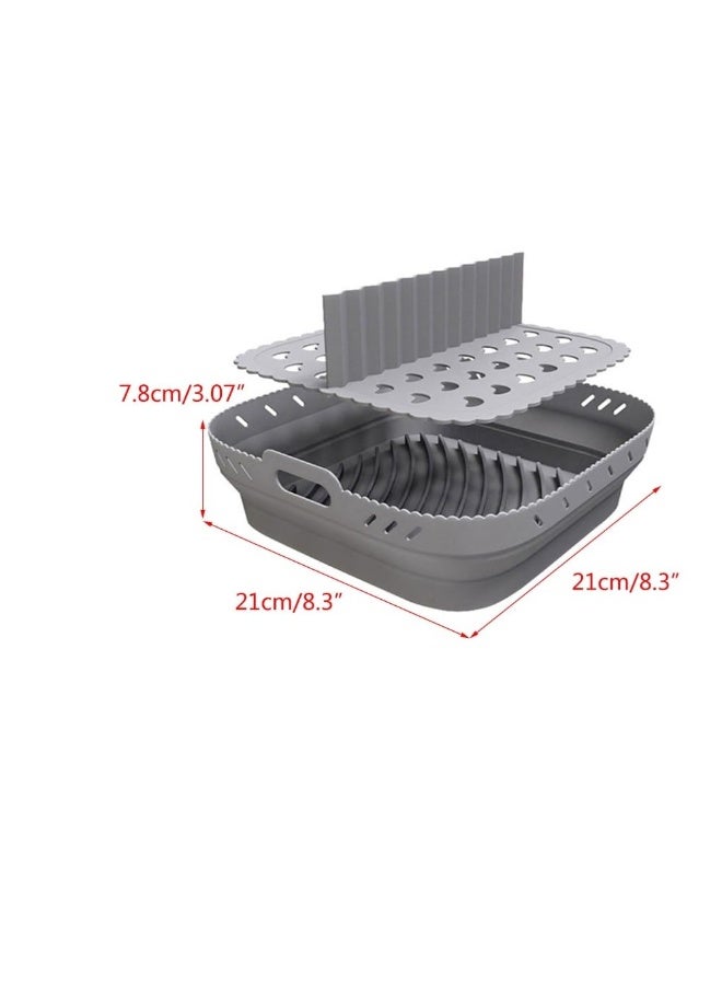 بطانات سيليكون لقلايات الهواء، سلة سيليكون مربعة 8.5 بوصة لقلايات الهواء، مواد مقاومة للحرارة وسهلة التنظيف، وعاء سيليكون لقلايات الهواء قابل لإعادة الاستخدام مع قسم، باللون الرمادي - Image 5