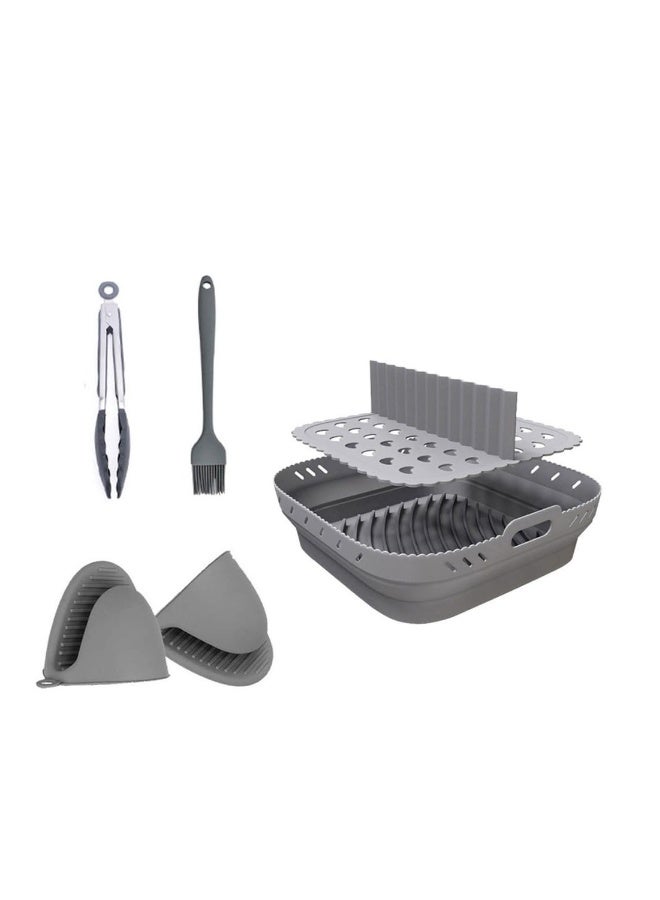 بطانات سيليكون لقلايات الهواء، سلة سيليكون مربعة 8.5 بوصة لقلايات الهواء، مواد مقاومة للحرارة وسهلة التنظيف، وعاء سيليكون لقلايات الهواء قابل لإعادة الاستخدام مع قسم، باللون الرمادي - Image 1