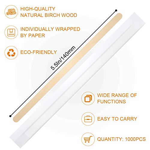 Amkoskr 1000Pcs Disposable Wood Coffee Stir Sticks Stirrers Individually Paper Wrapped Coffee Tea Beverage Stirrers Stirrings 5.5 Inch,140mm - Image 2
