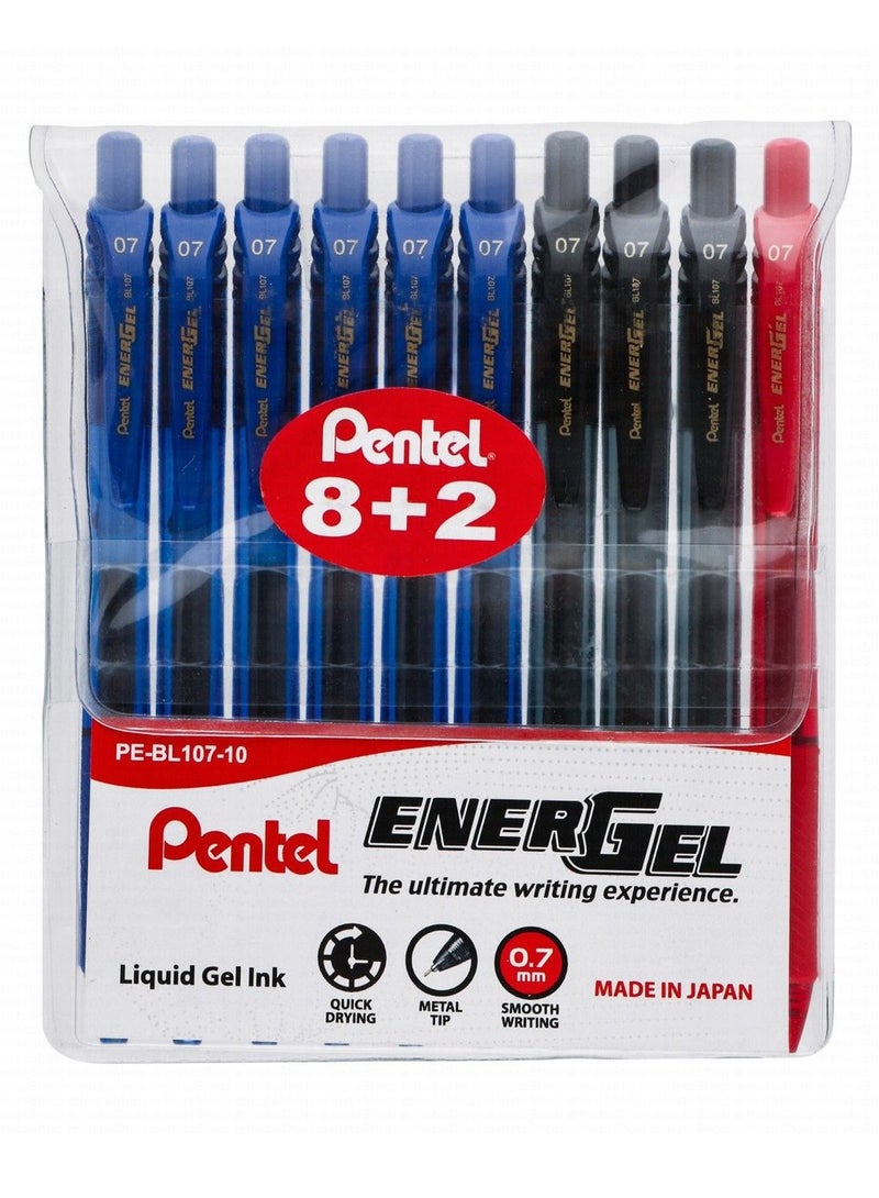 Pentel 10-Piece Energel Gel Ink Pen 0.7mm Tip Multicolour - Image 1