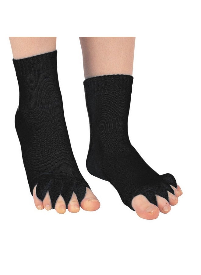 Evissa Premium Cotton Toe Separator Socks - Alleviate Bunions & Plantar Fasciitis, Dual Gender Foot Pain Relief, Foot Alignment, Orthopedic Compression Socks for Men & Women (Black) - Image 1