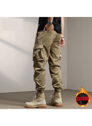 Autumn Winter Loose Cargo Pants with Multiple Pockets for Men K172 khaki fleece-lined - pzsku/ZEB10B7E51F379D0DCE77Z/45/1746230035/89771c92-fc93-4baa-8d33-4fbb83bdcb56