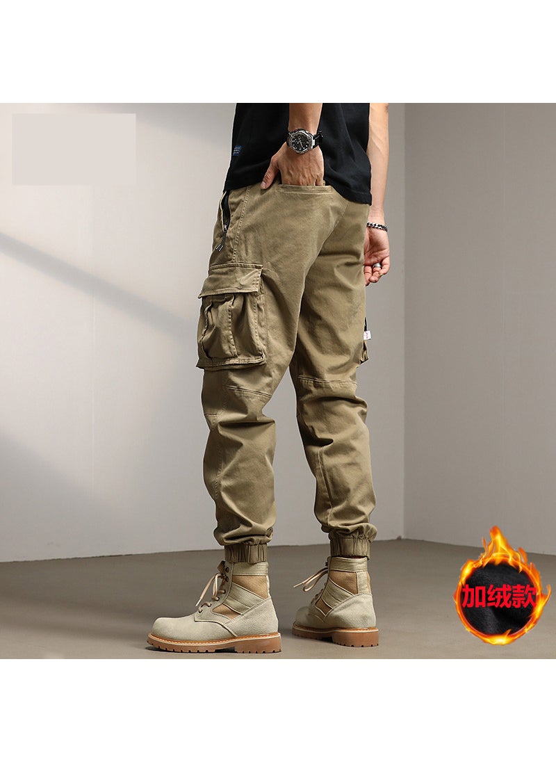 Generic - Autumn Winter Loose Cargo Pants with Multiple Pockets for Men K172 khaki fleece-lined - Image 1