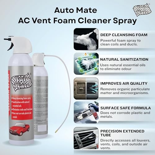 AUTO MATE Car AC Vent Foam Cleaner Spray, Grade 2199 (331ml) | Car AC Smell Remover & Vent Cleaner | Removes Dust, Bacteria & Odour | Improves Cabin Air Quality - Image 4
