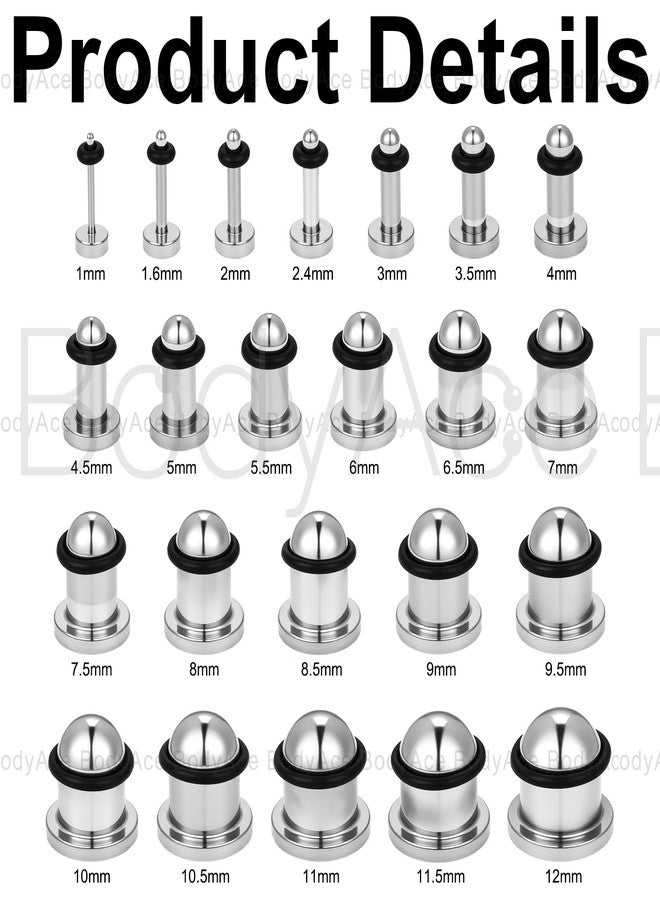 BodyAce 12G-00G Plugs for Ears Gauges with O-Rings 316L Stainless Steel Ear Stretching Kit Flat Top Dead Ear Expander Body Piercing Jewelry for Men Women [1G(7mm)] - Image 2