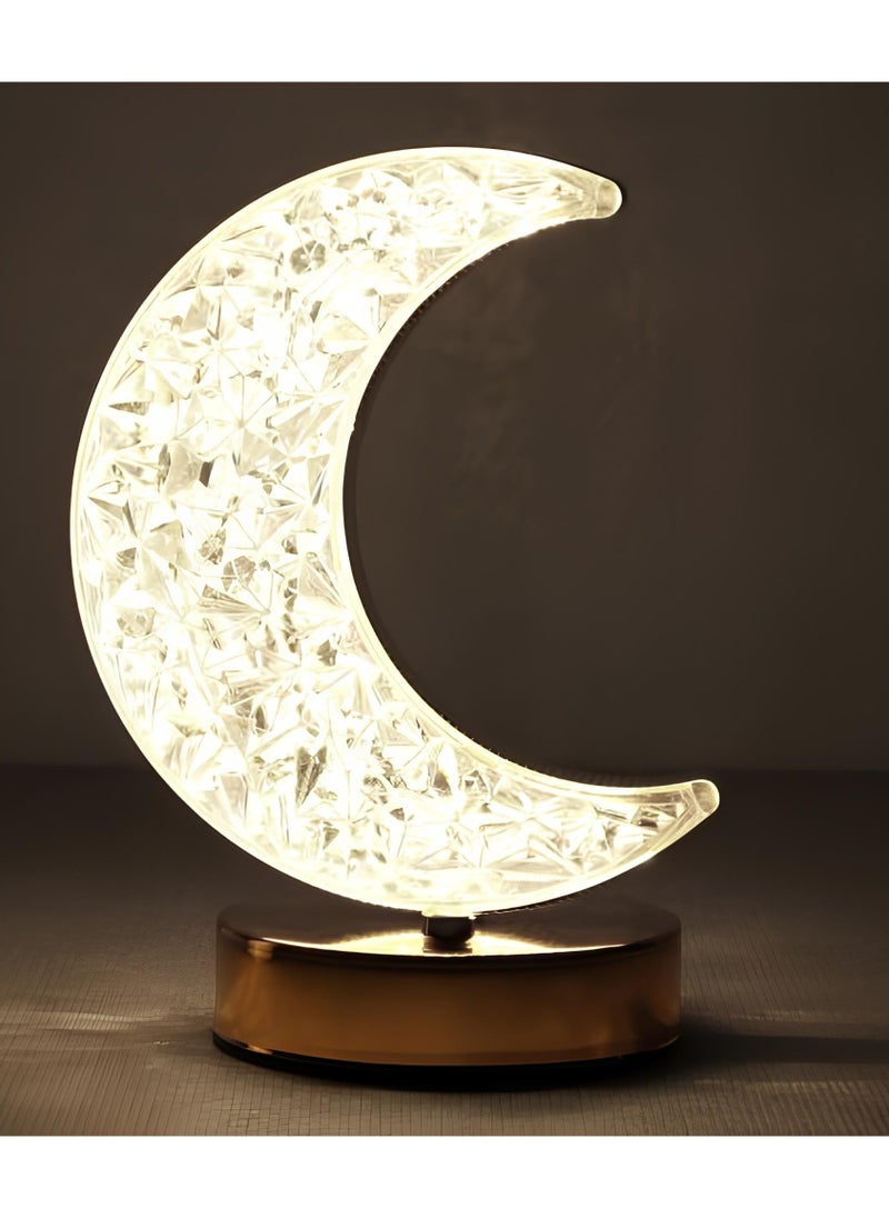 Dominy Crystal Night Light Lamp with Touch Control, adjustable brightness, 3 Color Modes, 12Hr Battery, Ramadan Eid Decorations, for home and restaurants (Moon)  - Image 1