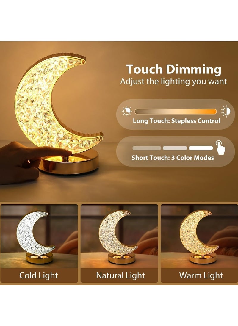 Dominy Crystal Night Light Lamp with Touch Control, adjustable brightness, 3 Color Modes, 12Hr Battery, Ramadan Eid Decorations, for home and restaurants (Moon)  - Image 2