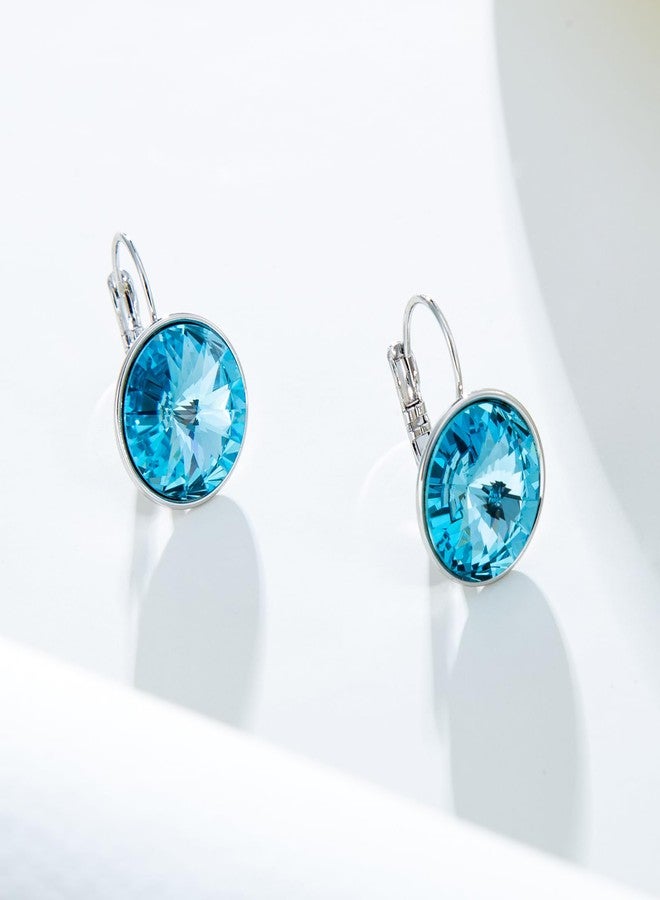 XUPING Round Blue Crystal Leverback Earrings for Women Hypoallergenic Austrian Crystal Hoop Drop Earrings Jewelry Party Gifts - Image 3