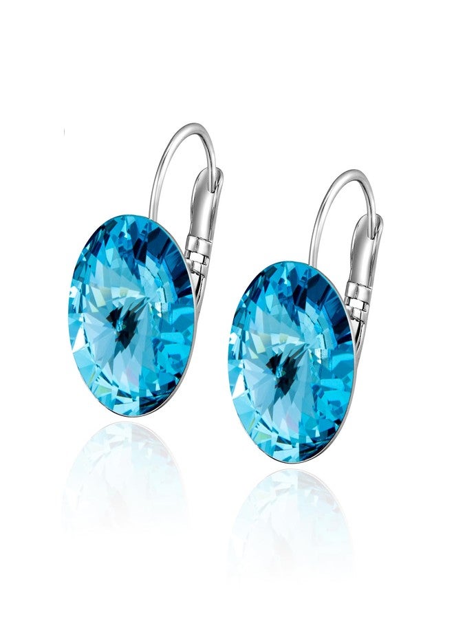 XUPING Round Blue Crystal Leverback Earrings for Women Hypoallergenic Austrian Crystal Hoop Drop Earrings Jewelry Party Gifts - Image 1